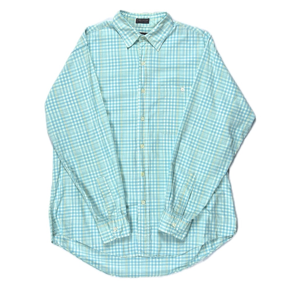 Vintage 90s Chaps Ralph Lauren jade blue Check Plaid button up men large
